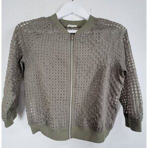 COLZA Womens Olive Green Semi-Sheer Zip-Front Bomber Jacket Medium Lightweight